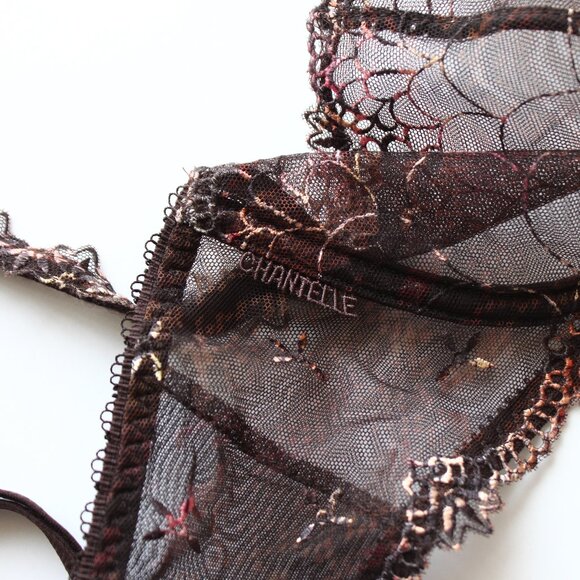 Chantelle Sheer Balconette Bra Size 34D Brown Ombre Embroidery Underwire - Picture 4 of 7